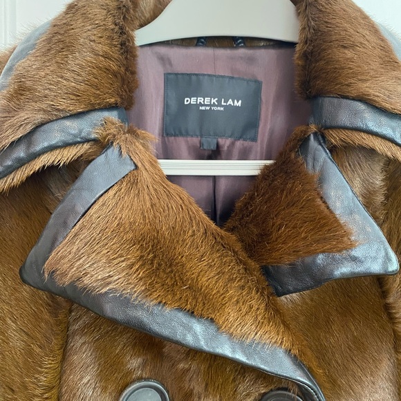 Derek Lam Brown Double-Breasted Women's Fur and Leather Car Coat sz 4 - Picture 11 of 15